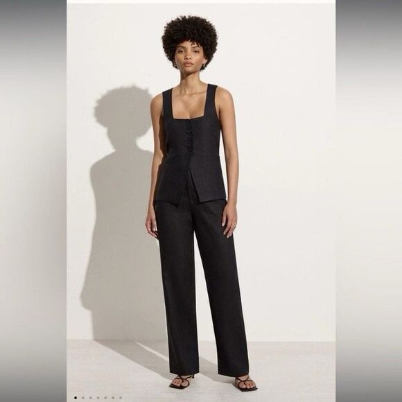 Faithfull The Brand Isotta Linen Pants Black Size Medium (6) - Picture 1 of 12